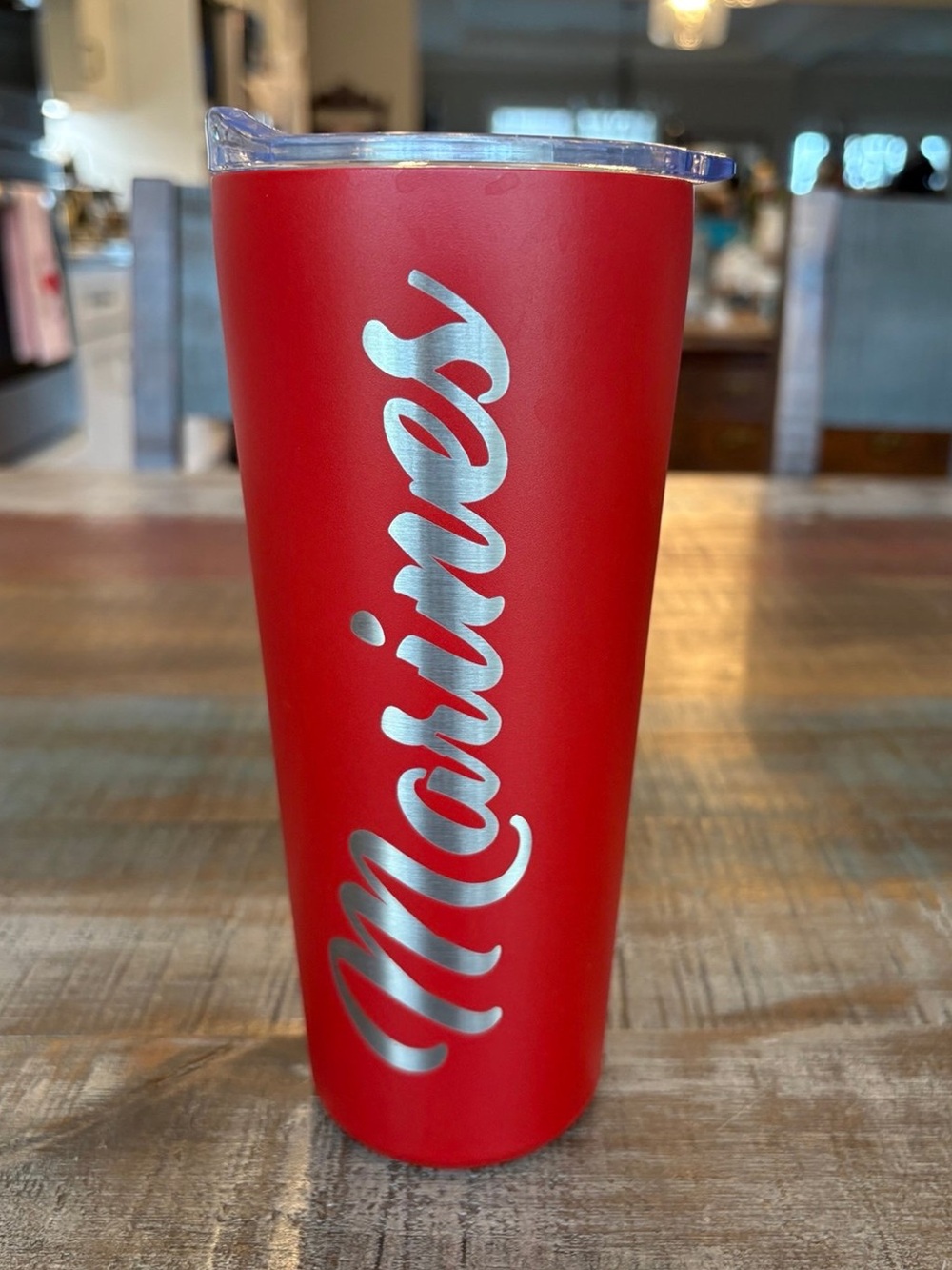 LIKE NEW mybevi MARINES 22-Ounce RED TUMBLER with Clear LID!